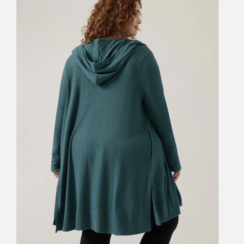 ATHLETA Harmony Wrap Green Ribbed Knit Hooded Long Cardigan Sweater Women's 2X